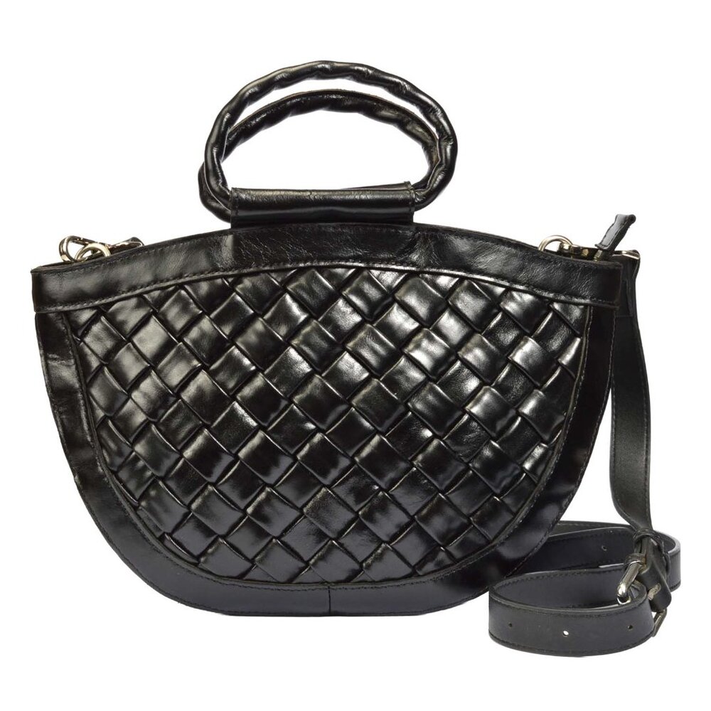 PATRICIA NASH OSSI WOVEN SATCHEL BLACK (SHOULDER STRAP ADDED)